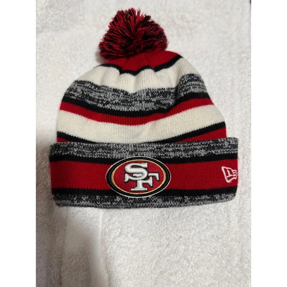 New Era San Francisco 49ers Pom Beanie NFL Knit Winter Hat Red Black OSFM